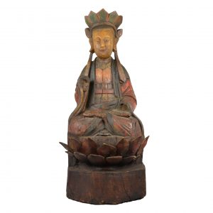 Statue chinoise en bois de Bouddha en position de lotus