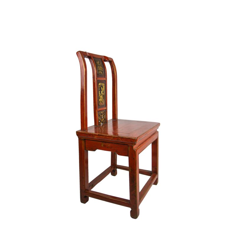 Chaise basse de concubine chinoise rouge laquée