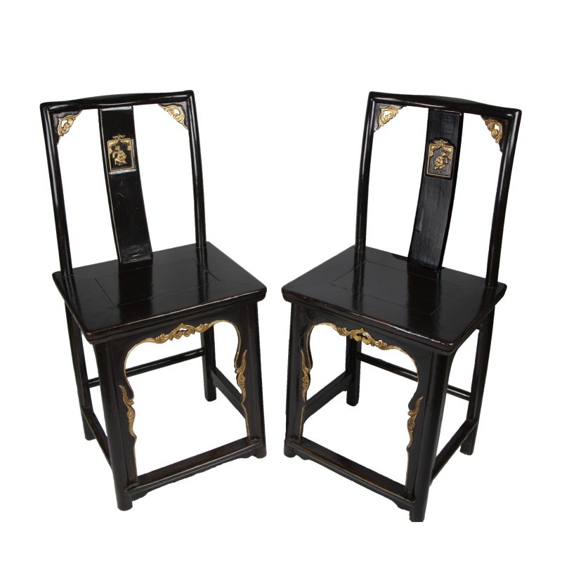 Pair of Chinese Black Lacquered Chair