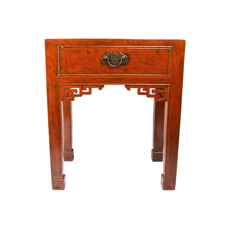 Table d'appoint chinoise laquée rouge avec tiroir