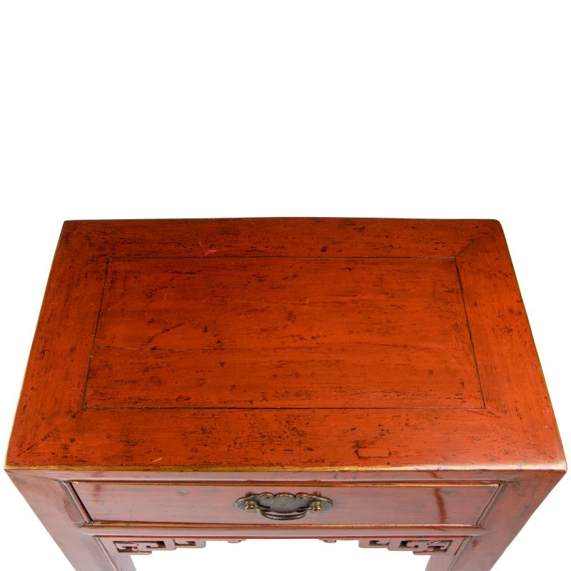 Chinese Red Laquer Single Drawer Side Table