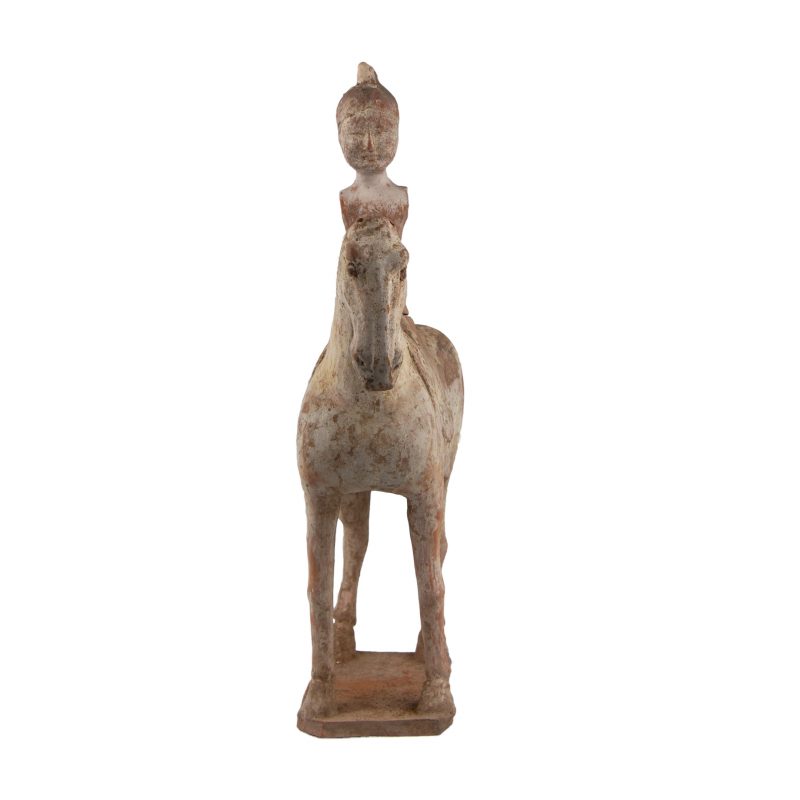 Chinese Terracotta of an elegant Tang horsewoman with a braid