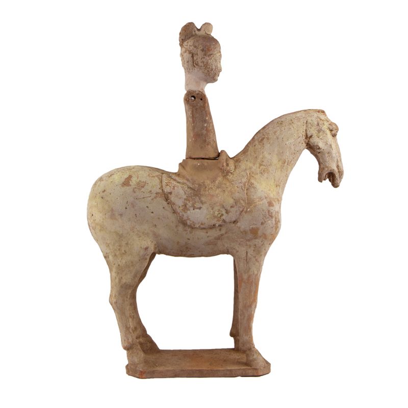 Chinese Terracotta of an elegant Tang horsewoman with a braid