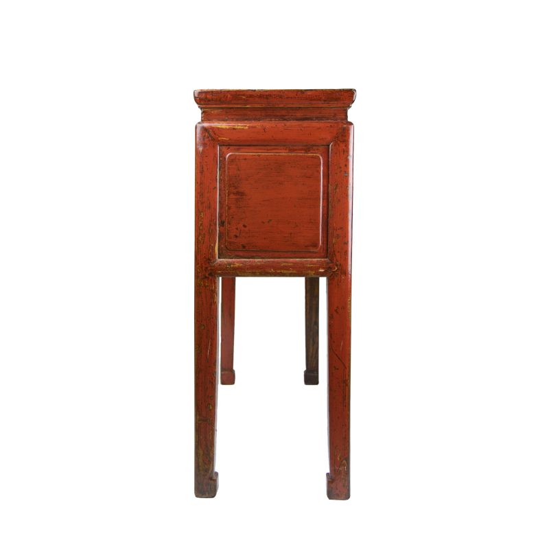 Chinese Red Lacquered Five Drawers Desk