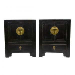 Pair of Chinese Antique Black Lacquer Small Cabinets