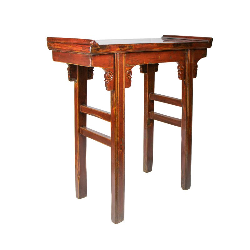 Chinese Altar Red Lacquer Single Drawer Side Table
