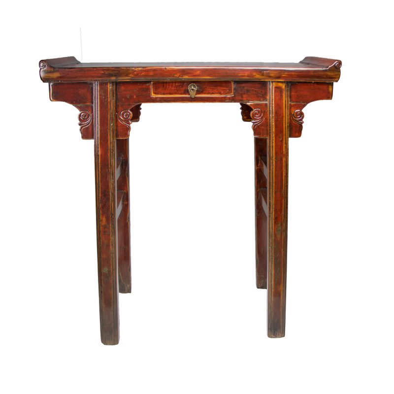 Chinese Altar Red Lacquer Single Drawer Side Table