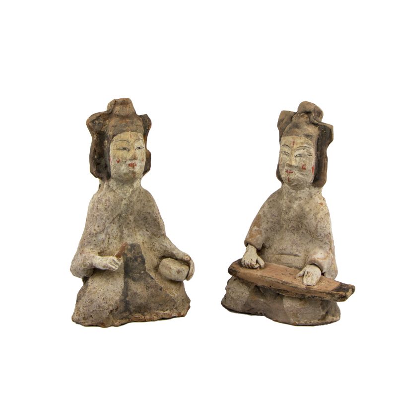 Chinese Dynasty Wei Terracotta Pair of Seated Musicians