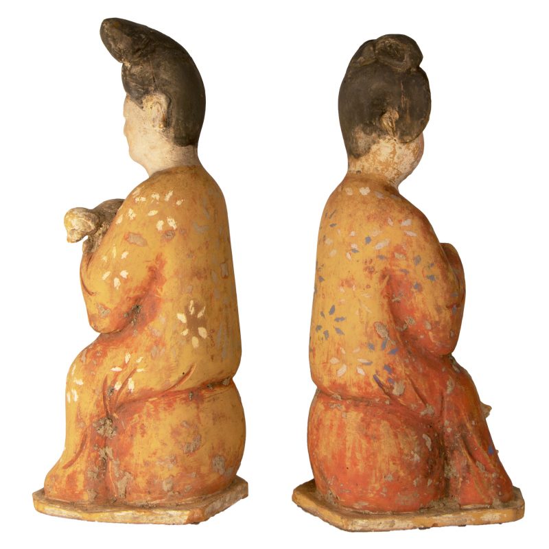 Chinese Tang Fat Lady Terracotta Pair With Dogs