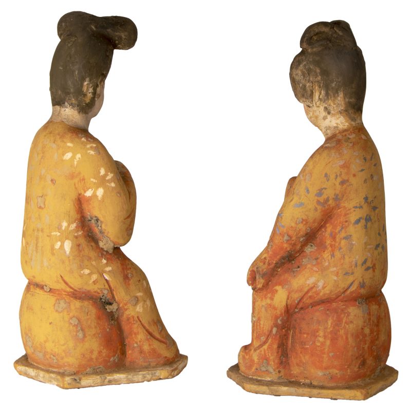 Chinese Tang Fat Lady Terracotta Pair With Dogs